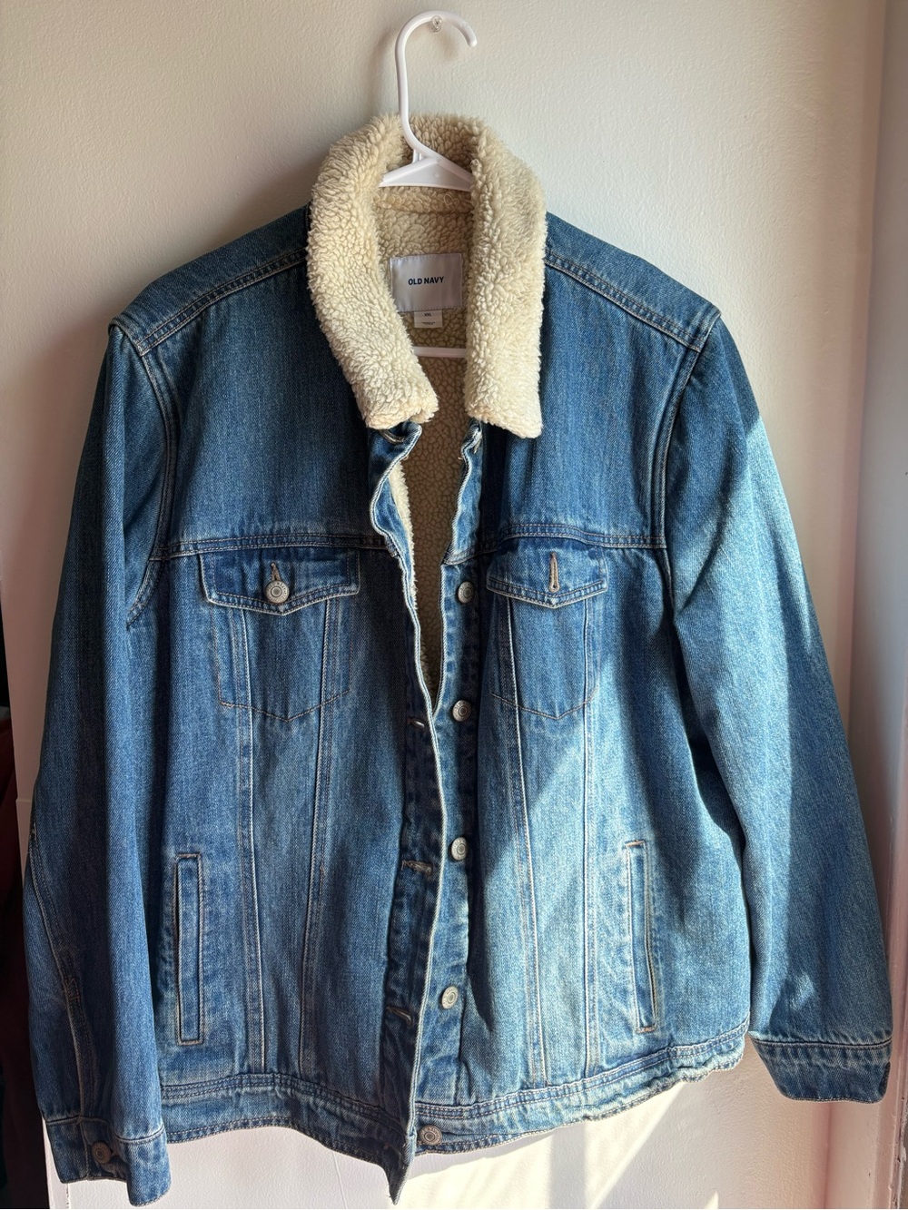 Old Navy Blue Denim Jacket with Cream Sherpa Collar (Women)